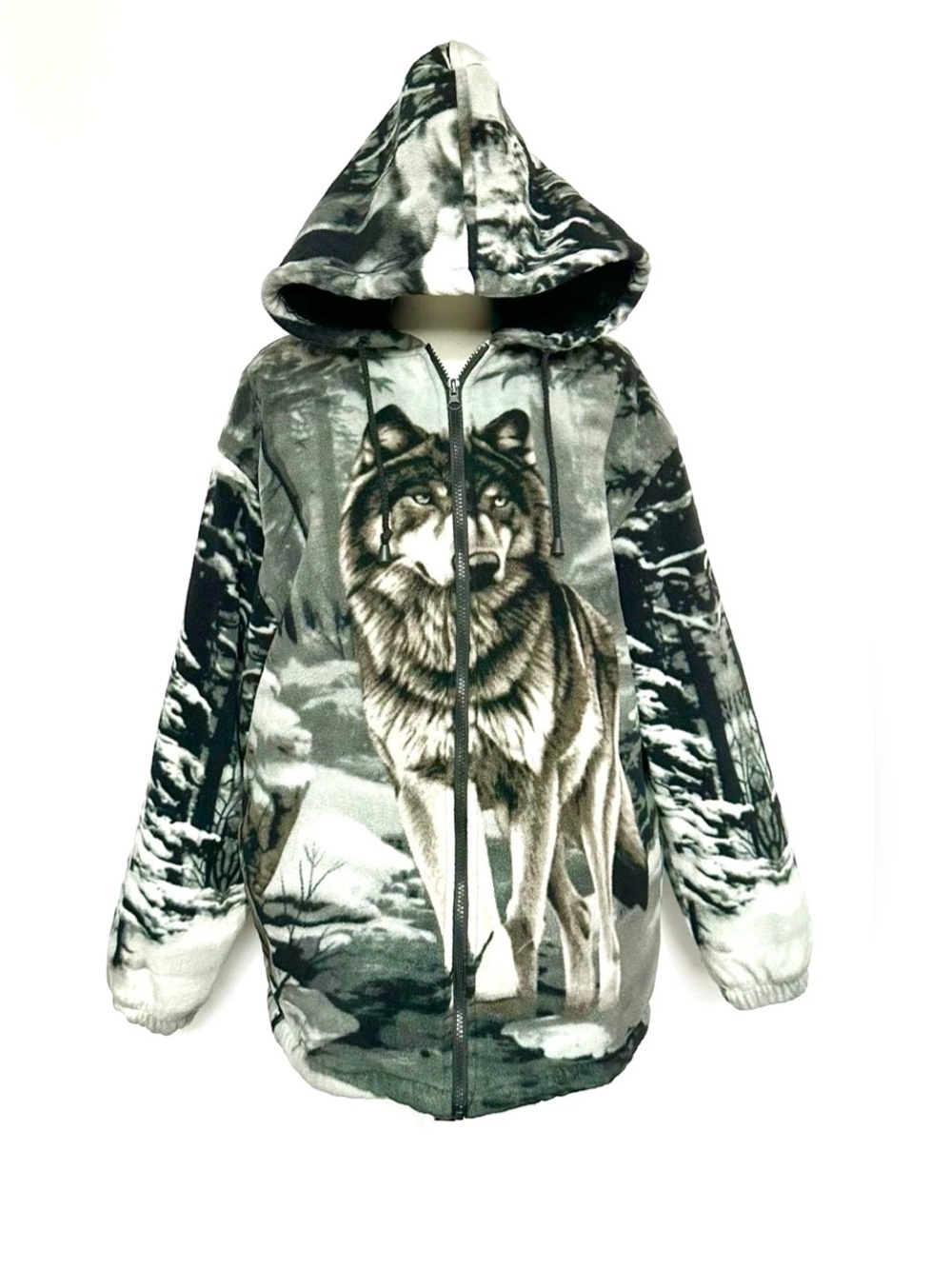 ⏱️💲🔻Super chunky fleece Wolf Print Hooded Zip Jacket